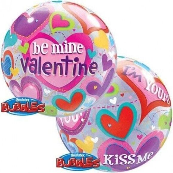 Be My Valentine 22" Balloon Hearts Bubbles Qualatex Round Valentines Day - Picture 1 of 5